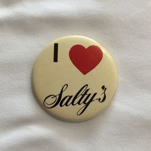 Vintage Metal Pin I Love Salty’s with Red Heart